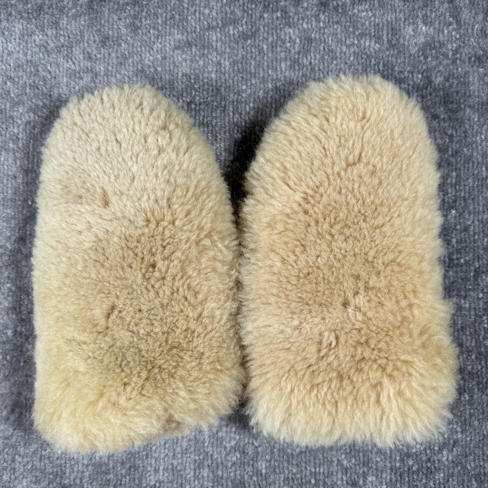 Vintage Shearling and Leather Mittens Medium Beige White Distressed